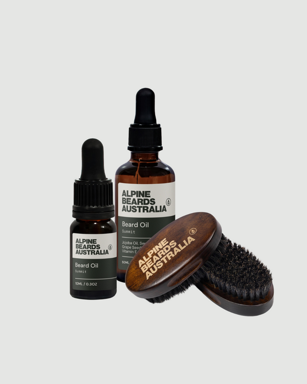 Beard Brush + 50ml Beard Oil + 10ml Beard Oil Bundle - Alpine Beards Australia